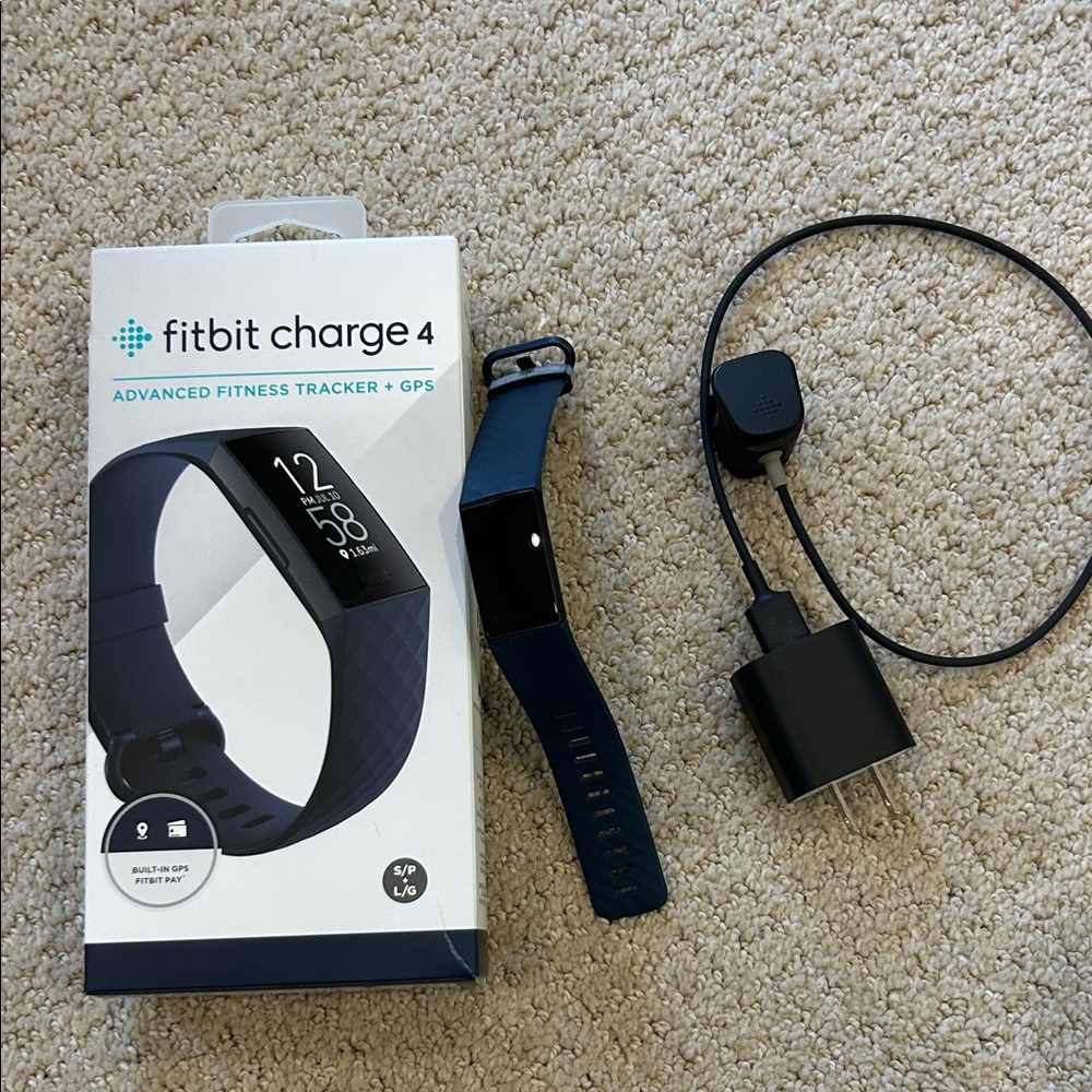 Fitbit Charge 4 Smartwatch - Black Face and both Black and Dark Blue bands